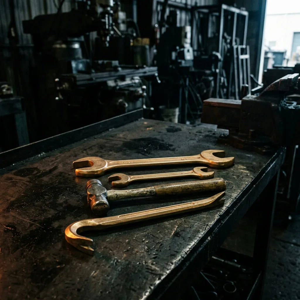 AMPCO non-sparking aluminum bronze hand tools arranged in a HAZMAT kit