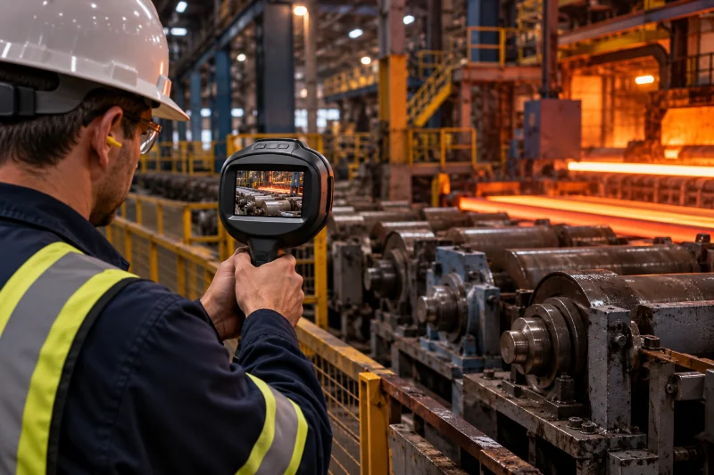 Thermal camera reading hot process equipment in a steel mill